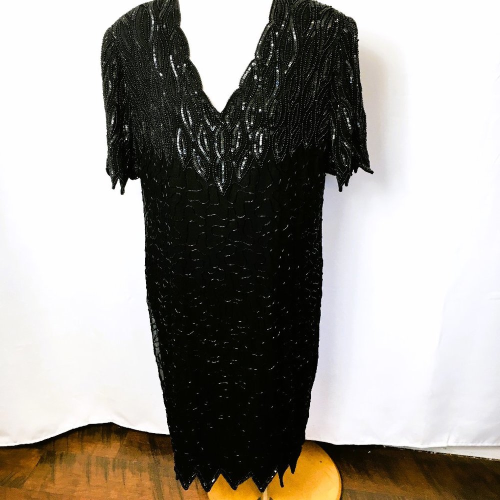 90s Brilliante by J.A. Beaded Sequined Cocktail Dress Vtg  NOS NWT